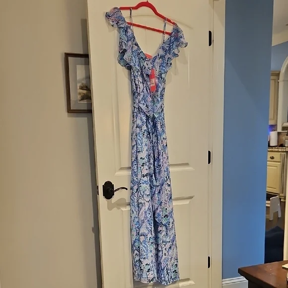 fitted lace wedding dress Lilly Pulitzer Hadly Smocked Cotton Maxi Amalfi Blue Leaf It Wild MD at  Amazon Women's Clothing store main image 1